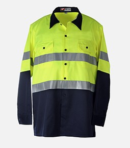 Hi-Viz Work Shirt (Hi-Viz Yellow / Dark Blue)