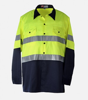 Hi-Viz Work Shirt (Hi-Viz Yellow / Dark Blue)