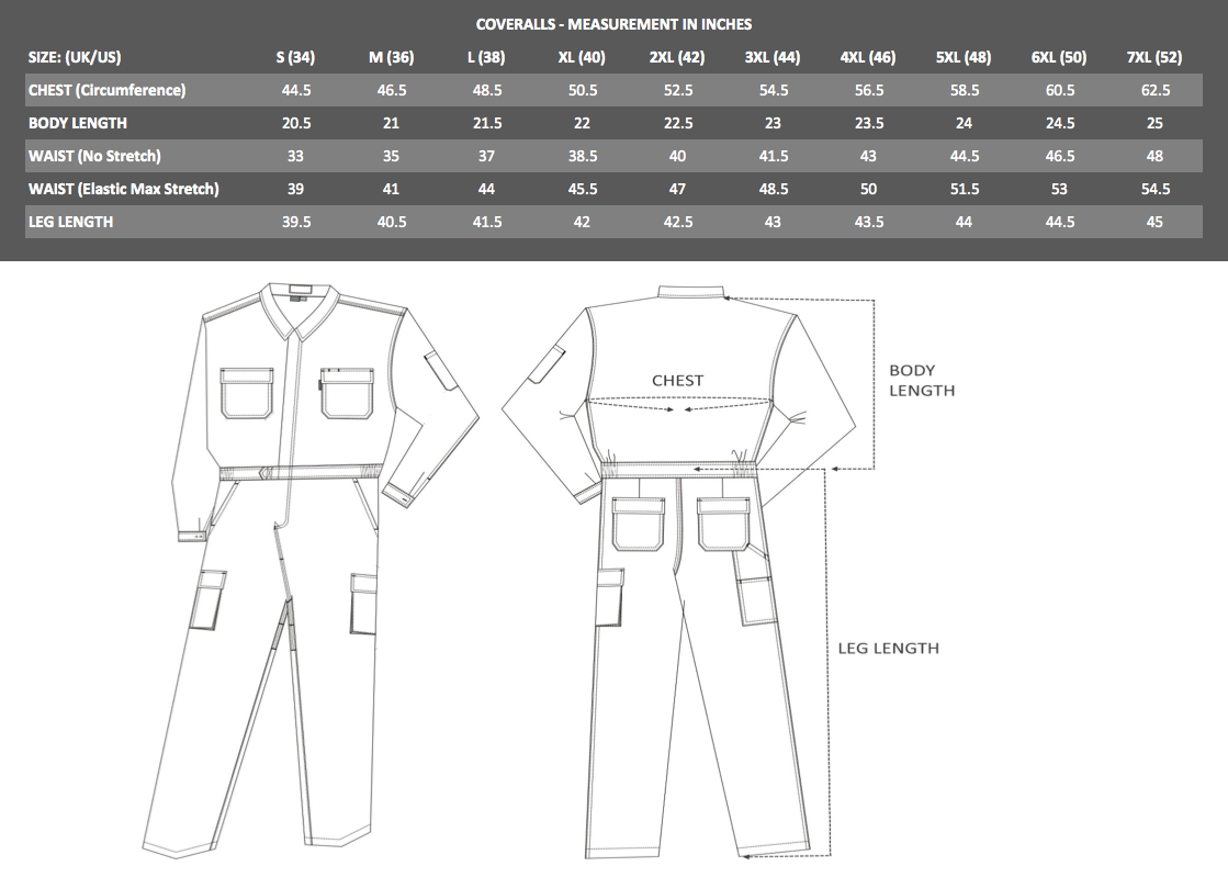Coverall Size Chart By Height And Weight